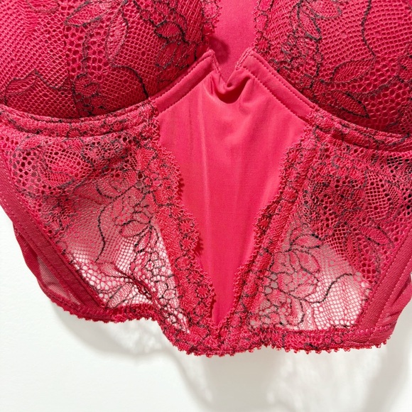 New Pepper Lace Lift Up Corset Scarlet Two Tone Size 32B Red Boning NWT Romantic - Picture 6 of 16